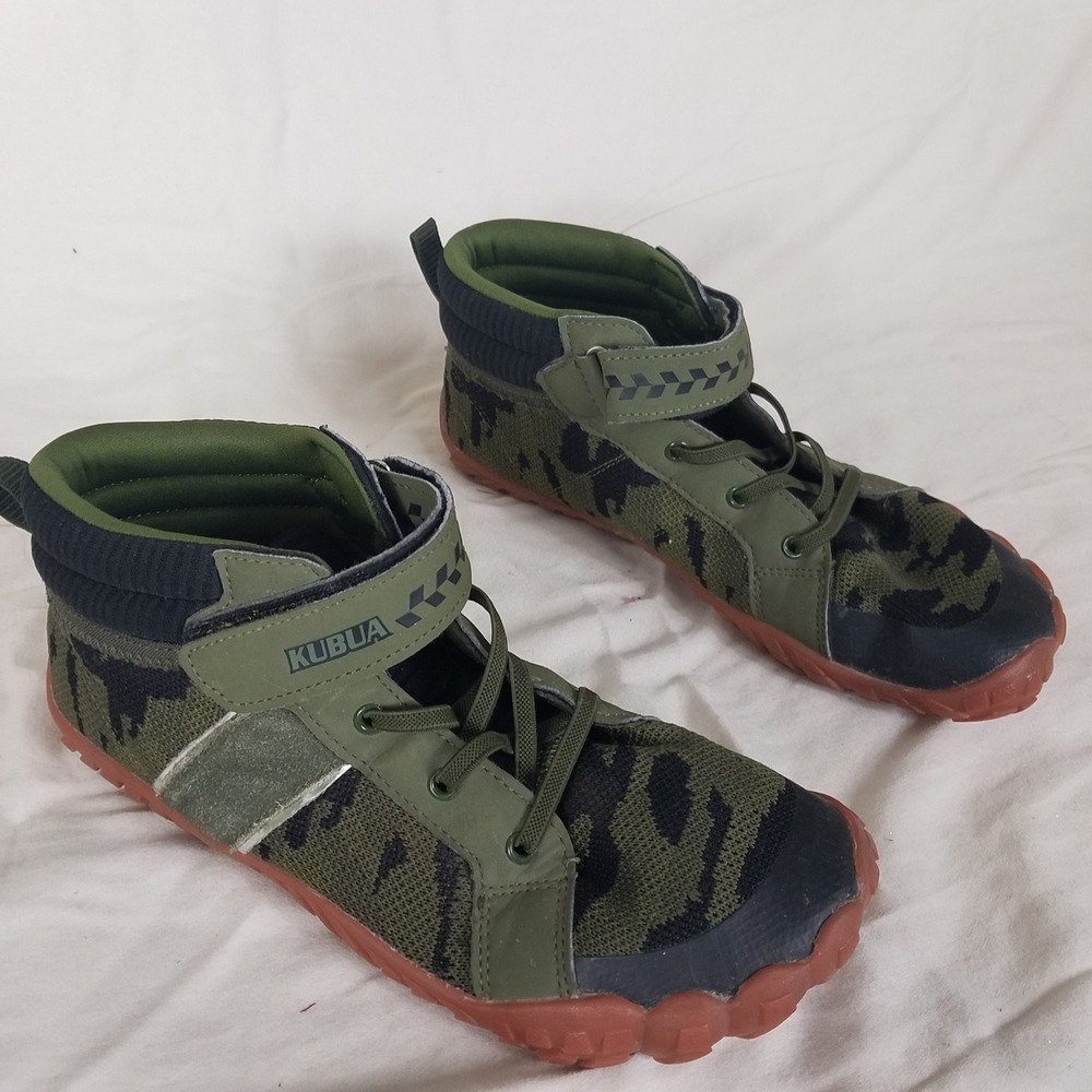 KUBUA Barefoot Shoes Kids 39 Green Camo Excellent Minimalist High Top Sneakers